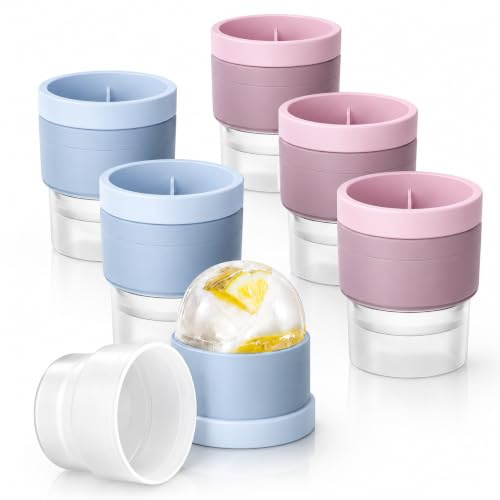Large Ice Ball Mould, Reusable Silicone Ice Sphere Molds for Whiskey & Cocktails, Slow-Melting Large Ice Cube Moulds with Easy Release, Leak-Proof & Drip-Proof Design (Pink + Blue, 6 Pcs)