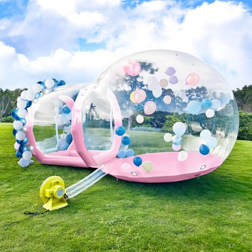 Casa de burbujas inflable, cúpula hinchable con soplador y bomba, tienda de jardín impermeable de PVC de calidad comercial para bodas, camping, fiestas (300 cm/rosa)