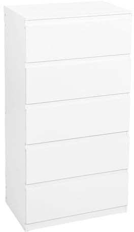 Komodenschrank für Schlafzimmer 60 cm Breit Kommode Weiß mit 5 Schubladen, Nachtkasten Schubladenkommode Kommode&Sideboard Komoda Weiss für Büro Wohnzimmer Schlafzimmer Flur Möbel(60x40x120CM)