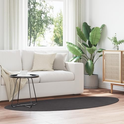 JHQHSM Tappeto a pelo corto, antracite, 100 x 200 cm, lavabile e morbido, ovale, a pelo lungo, per soggiorno, camera da letto, sala da pranzo, materiale di lana durevole con design moderno