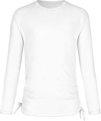 Charmo Girls Rash Vest Long Sleeve UPF 50+ Sun Protection Age 7-16Y | Front Zipper, Quick Dry, Drawstring, Quick Dry, Kids Teens Swim Top, Beach, Swimming