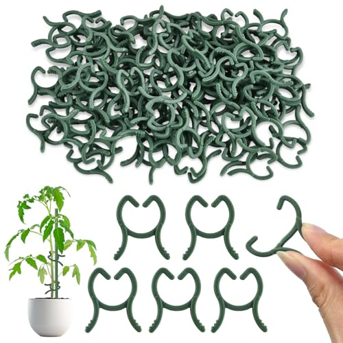 LQTSLFM 100 Stück 3 x 3,6 cm Klein Pflanzenklammern, Wiederverwendbar Pflanzenclips, Grün Tomatenclips, Pflanzen Klammern, Gartenklammern für Unterstützen Pflanzen Gemüse Obst (Grün-C)
