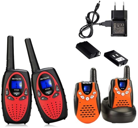 Retevis RT602 Walkie Talkie Niños Recargables con RT628 Walkie Talkies, VOX Bloqueo de Tecla, Regalos para Cumpleaños y Vacaciones, Fácil de Usar para Cámping, Caminar y Aventuras (2 Par)