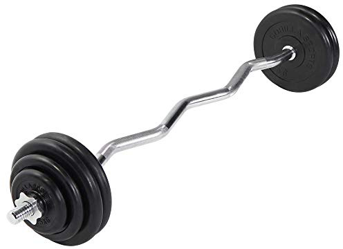 GORILLA SPORTS® hantelset - 35kg, SZ-stång 120 cm, 2x1,25kg, 2x2,5kg, 4x5kg viktskivor gjutjärn gummerat, stjärnlås, räfflade, förkromad - curlbar, hantelstång, vikter, curl-set