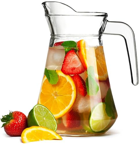 City Glass Water Jug 1.45L – Clear Glass Pitcher with Handle & Pour Spout, Perfect for Pimms, Sangria, Cocktails, Juice, Water & Table Entertaining, Case of 12