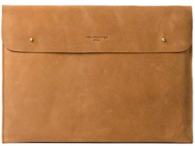 HOLZRICHTER Berlin - Laptop Sleeve 15” (No 3-5), Leder Schutz-Hülle für MacBook Air & Pro, Ultrabook, Laptop Bag 29x40x2cm, Echtleder Laptop Case, Camel-Braum