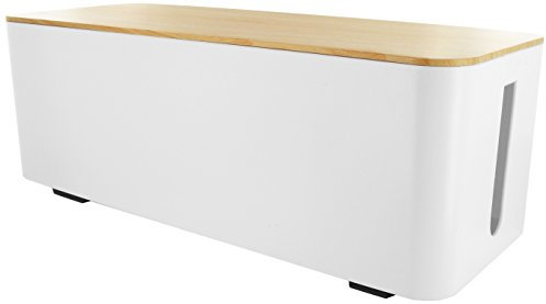 LIFEBOX Coffret de rangement câbles et multiprises grande taille couvercle imitation bois