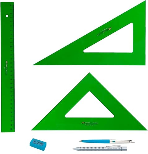 PACK LOTE Faber Castell Técnico - Regla 813-30 Cms + Escuadra 566-25 Cms + Cartabón 666-25 Cms + REGALO