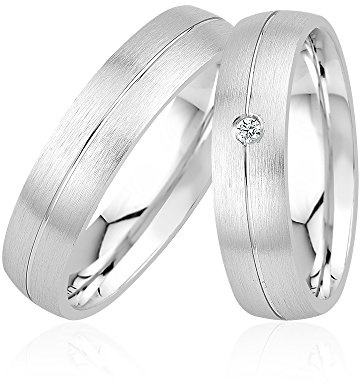 GIORO Alice 05 Eheringe Verlobungsringe Trauringe Freundschaftsringe Silber 925 *handgefasster Zirkonia Stein* Paarpreis Set Partnerringe Silber Weißgold Platin Optik Ringpaar Hochzeitsringe