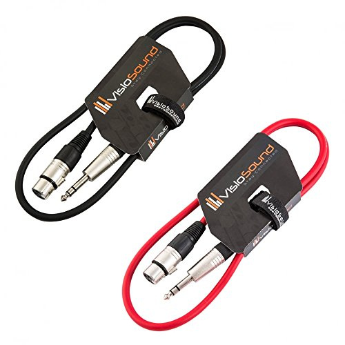 Female XLR 6.35mm Stereo TRS Jack Lead Audio Cable 2 Pack 1m Black/Red | 2 x Noiseless OFC Balanced Signal, Audio, Patch Cable / 4 Colours
