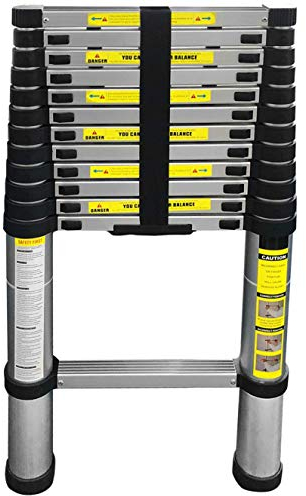 Eaxus® Teleskopleiter 3,8m - DIN EN 131 Aluminium Mehrzweckleiter Ausziehbar mit 13 Stufen, Silber