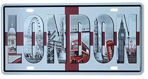 DOGT Vintage Auto Tag License Plate Metal Sign,London Decoration Retro Tin Sign TIN SIGN 7.8X11.8 INCH
