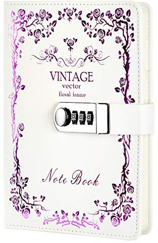 ToiM A5 Size PU Leather Password Diary, Combination Lock Business Journal Writing Notebook (Purple)