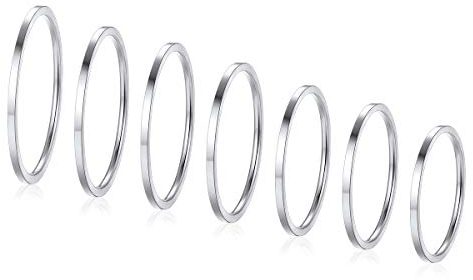 FOCALOOK 7-er Knöchelringe Set für Frauen Mädchen 1mm breit Edelstahl Midi Fingerringe Set Stapelbaren Ringe Knuckle Ringe Modeschmuck Geschenk für Jahrestag Weihnachten Alltagsleben Größen 47-62