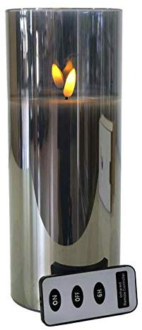 Klocke Dekorationsbedarf Hochwertige LED Kerze im Glas - mit Fernbedienung & Timer - ⌀ 10 cm - Realistische & Flackernde Flamme - Weihnachten Deko (Grau, Groß: 25 cm)