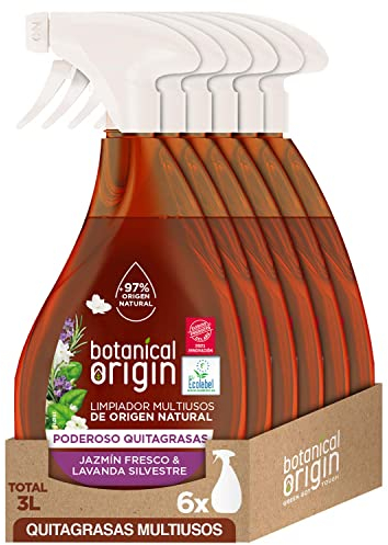 Botanical Origins - Limpiador Multiusos Quitagrasas Ecológico, Fragancia Jazmín Fresco y Lavanda Silvestre - Pack de 6 x 500 ml