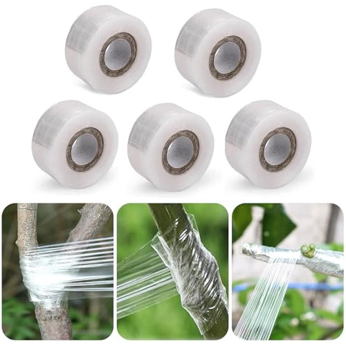 ZoneYan Transparent Pfropfband, Veredelungsband, Fuß Pfropfen Dehnbare Band, Dehnbar Pfropfband, Wird Zur Feuchtigkeitsbeständigen Reparatur von Gartenpfropfen Verwendet 30mm*100m (5 Rollen)