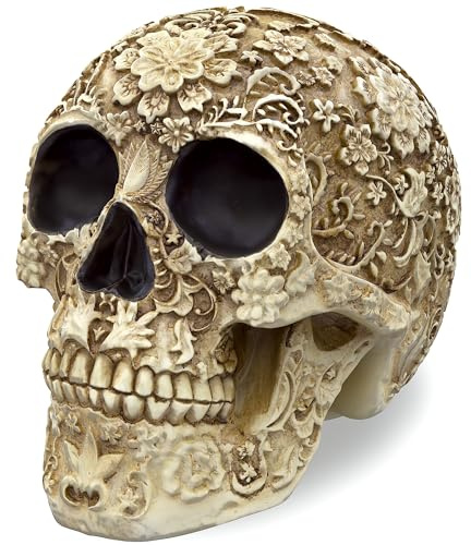 READAEER Life Size Skeleton Replica Realistic Human Skull Head Bone Model (Floral)