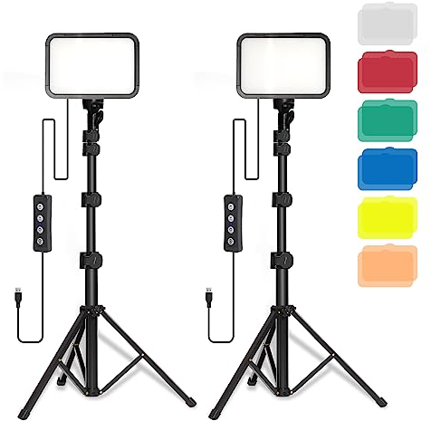 Stynice 2 Pack Luz Video LED-con trípode Ajustable y Filtro de Color, USB, Adecuado para Videos de Youtube, fotografía de Productos, Video fotográfico, iluminación de conferencias