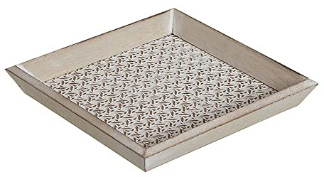 TIENDA EURASIA® Plato Decorativo de Madera - Centro de Mesa - Vacia Bolsillos - Diseño Original - Acabado Decapado - 20.5 x 20.5 x 2.7cm (Cuadrado Decapado - 1427)