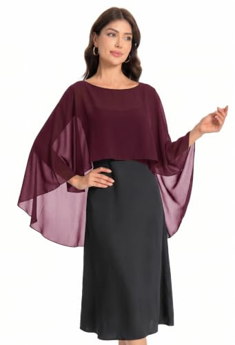 Baoqiya Capelet - Scialli e stole da donna per abiti da sera morbidi, per damigella d'onore, in chiffon, da sposa, Borgogna, taglia unica