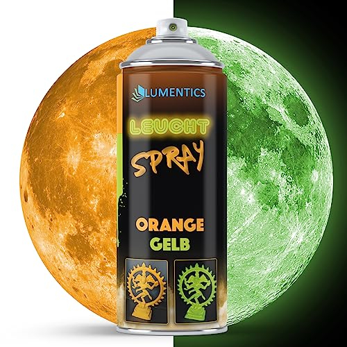 LUMENTICS Farbspray Orange-Orange - Sprayfarbe mit Nachleuchteffekt - Leuchtet im Dunkeln - Sprühfarbe Made in Germany - 400 ml Spraydose mit Zusatz-Cap