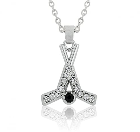 Halskette mit Anhänger Klar Kristall Hockeyschläger Anhänger Halskette für Frau Männer verstellbare Kette Mode Sport Charms Silber Farbe Schmuck Geschenk