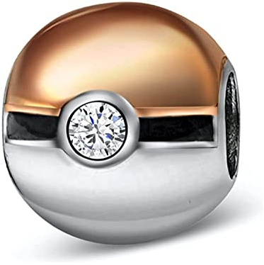 Bolenvi Rose Gold Silver Cartoon Ball Bead Charm Compatible with Pandora & Similar Bracelets, Necklaces & DIY Jewelry - Authentic 925 Sterling Silver Charm with Gold Enamel & Crystal