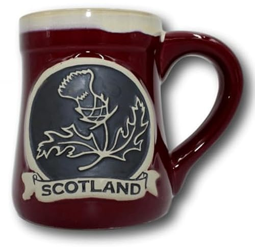 Glen Appin Trinkbecher aus Steingut mit Schottischem Symbol Distel Bierkrug Bierseidel für Biertrinker Schottland Maßkrug,Rot