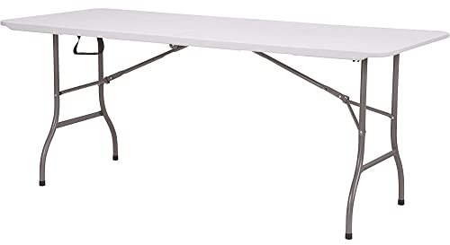 Mesa plegable multifuncional 180 x 75 x 74 cm con fijador de barra metálica sistema compacto de plegado y asa para su desplazamiento