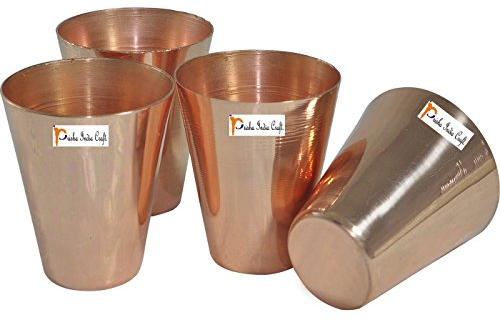Devyom India Craft® Lot de 4 petits verres à shot en cuivre massif Moscow Mule, capacité 70 ml par gobelet, verre à liqueur en cuivre pour cocktail Moscow Mule, verres à vin
