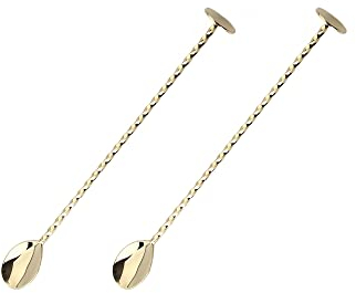 2 Pack Cocktail Mixing Spoons, 11 inch Stainless Steel Spiral Long Handle Cocktail Stirrers Spoons for Cocktail Shakers, Tall Cups & Pitchers (Gold)