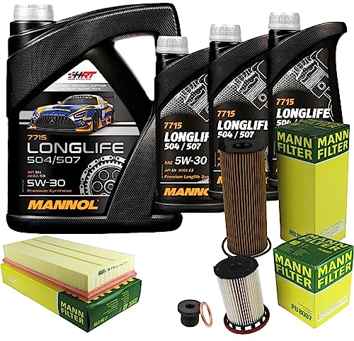 EISENFELS Filter Set Inspektionspaket erstellt mit 8 L Motoröl MANNOL Longlife 504/507 5W-30, MANN-FILTER Ölfilter, Luftfilter, Kraftstofffilter, Verschlussschraube
