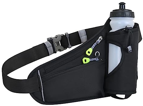 Laufgürtel für Handy, Gürteltasche Damen Herren Hüfttasche mit Trinkflaschenhalterung, Jogging Lauftasche Sportgürtel Joggen Handytasche passend für alle Smartphones (Schwarz)