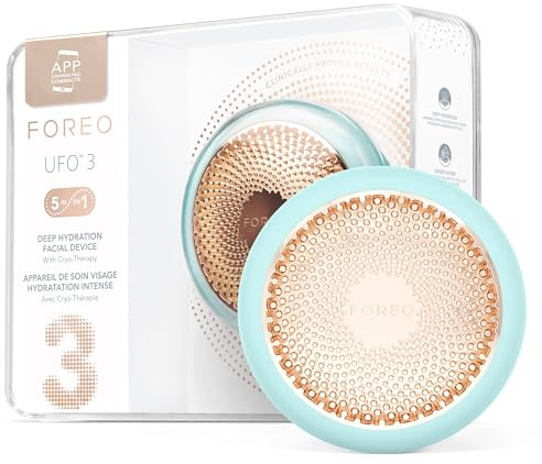UFO 3 fuktgivande mask djupt ansikte - 5 i 1 ansiktsspa - rött ljus ljusterapi, termoterapi, kryoterapi, T-Sonic ansiktsmassage, anti-aging - ansiktsmask infuser vård - Arctic Blue