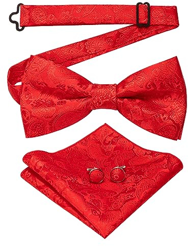 JEMYGINS Paisley Fliege und Einstecktuch mit Manschettenknöpfe Sets für Herren