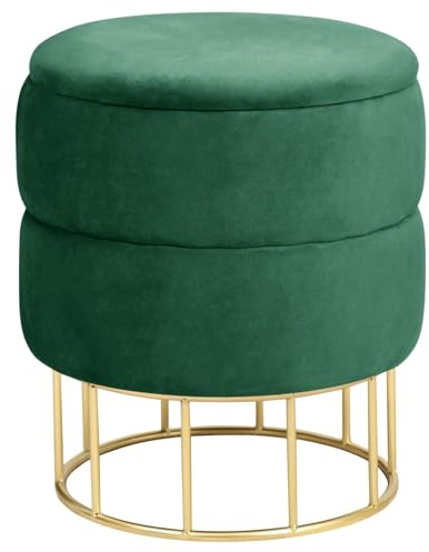 AKORD Sitzhocker Elza gesteppter Velours mit Ablage 37 cm | | Pouffe | Fußhocker | Ablage für kleine Gegenstände | Velours | Gesteppter Pouf | B37 x H42 x T | 4,50 kg | Flaschengrün/Flaschengrün