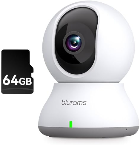 blurams 2K Überwachungskamera Innen, 360°WLAN Kamera+64G MicroSD,Bewegungsverfolgung Nachtsicht Haustier Kamera mit Zwei-Wege-Audio,kompatibel mit Alexa und Google(2,4 GHz Wi-Fi)