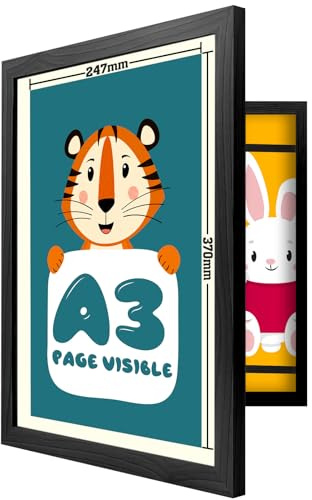 Ciscle Bilderrahmen Kinderzeichnungen, A3 Befüllba Kunstfotorahmen für Kinder, Frontöffnung Bilderrahmen für Kunstwerke, Ideal für Kinderzeichnungen, Kunstprojekte, Schule, Zuhause (Schwarz)