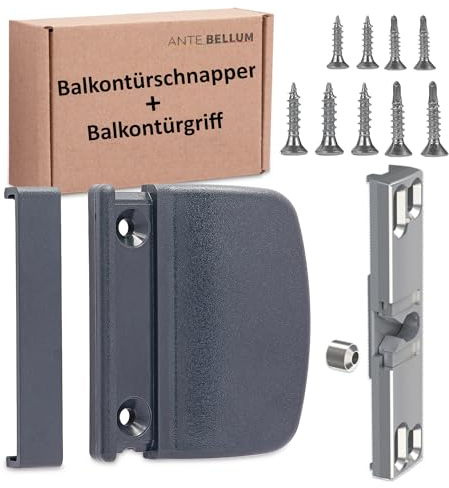 Ante bellum Loqueteau pour porte de balcon et poignée de porte de balcon, lot avec poignée, porte de balcon et porte de balcon avec vis (RAL 7016)