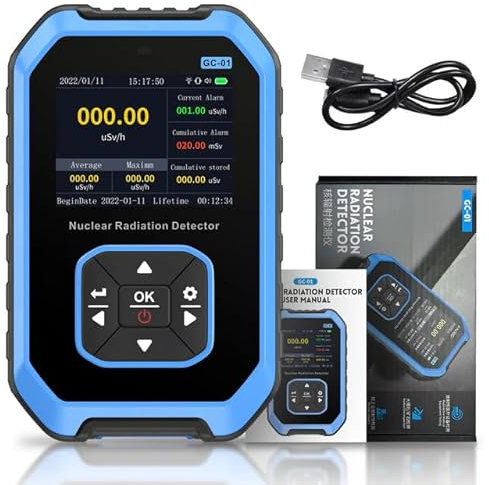 Fnirsi Nuclear Radiation Detector Geiger counter GC-01 Geiger counter Personal Dosimeter X-ray γ-ray β-ray Radioactivity Tester Marble Detector(Blue)