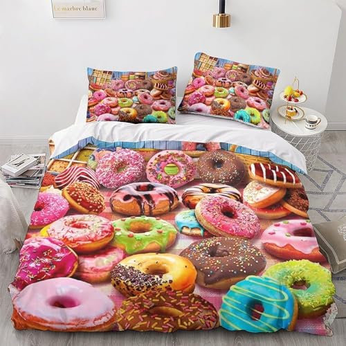 Copripiumino Matrimoniale 260x240 Ciambella, Set di Biancheria da Letto Ragazzo Ragazza Bambino in Morbida Microfibra Stampata in 3D con Cerniera Copripiumone con 2 Federe 563-H