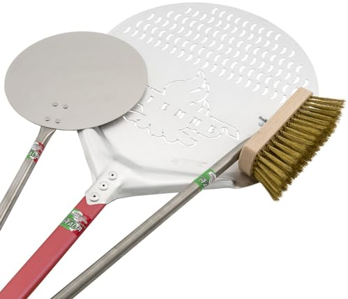 Set per pizza Pala da pizza forata da 33x33 cm - Pala per girare la pizza - Spazzola da forno - manico cm 90
