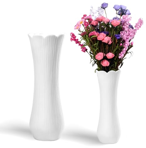 Vaso Fiori Bianco Minimalista da Interno e Tavolo - Vaso da Ceramica per Erba di Pampa Fiori Secchi e Freschi Moderno