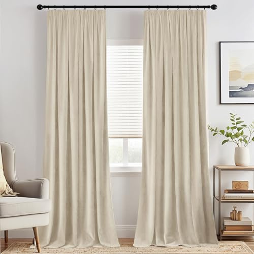 MIULEE Samtvorhang mit Kräuselband 2er Set 140X225 cm, Schöne Dicke und Schwere Wohnzimmer Schlafzimmer Deko Blickdichte Vorhänge, Beige Samt Gardinen Verdunkelung Thermovorhang Samt kräuselband