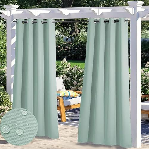 Wasserdicht Outdoor Vorhänge für Pavillon, Hitzeschutz Blickdicht Gardinen für Schlafzimmer, Sonnenschutz Datenschutz Outdoor Vorhang mit Ösen, 1 Stück, Grün, B254xH183cm