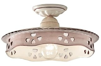 Licht-Erlebnisse Deckenleuchte Keramik Schirm rund Ø 23 cm in Weiß Gold antik Braun Landhaus Stil E27 Keramiklampe Decke Deckenlampe Wohnzimmer Küche
