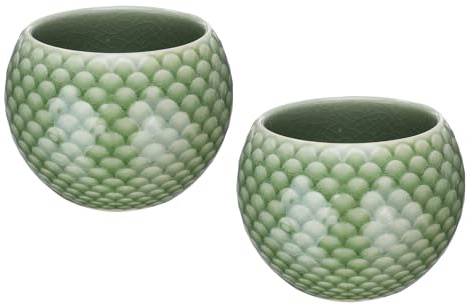 sourcing map 2pcs Handmade Tea Bowls 150ml / 5oz Chinese Japanese Teacup Ceramic Gong Fu Tea Set for Office Home Gifts, Green