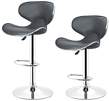 LULUMAIC Stool 2 x Barhocker, höhenverstellbarer Kunstlederhocker mit verchromter Fußstütze (2-Grau)
