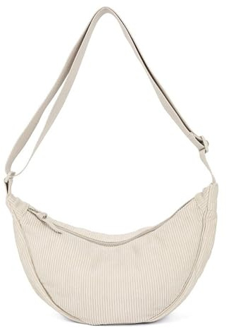 Amexo Borsa a Tracolla In Velluto a Coste Borsa a Mezza Luna Retrò Borsa di Crossbody per Donna con Tracolla Regolabile Marsupio a Mezzaluna Moda per Lavoro Shopping Scuola (Bianco)